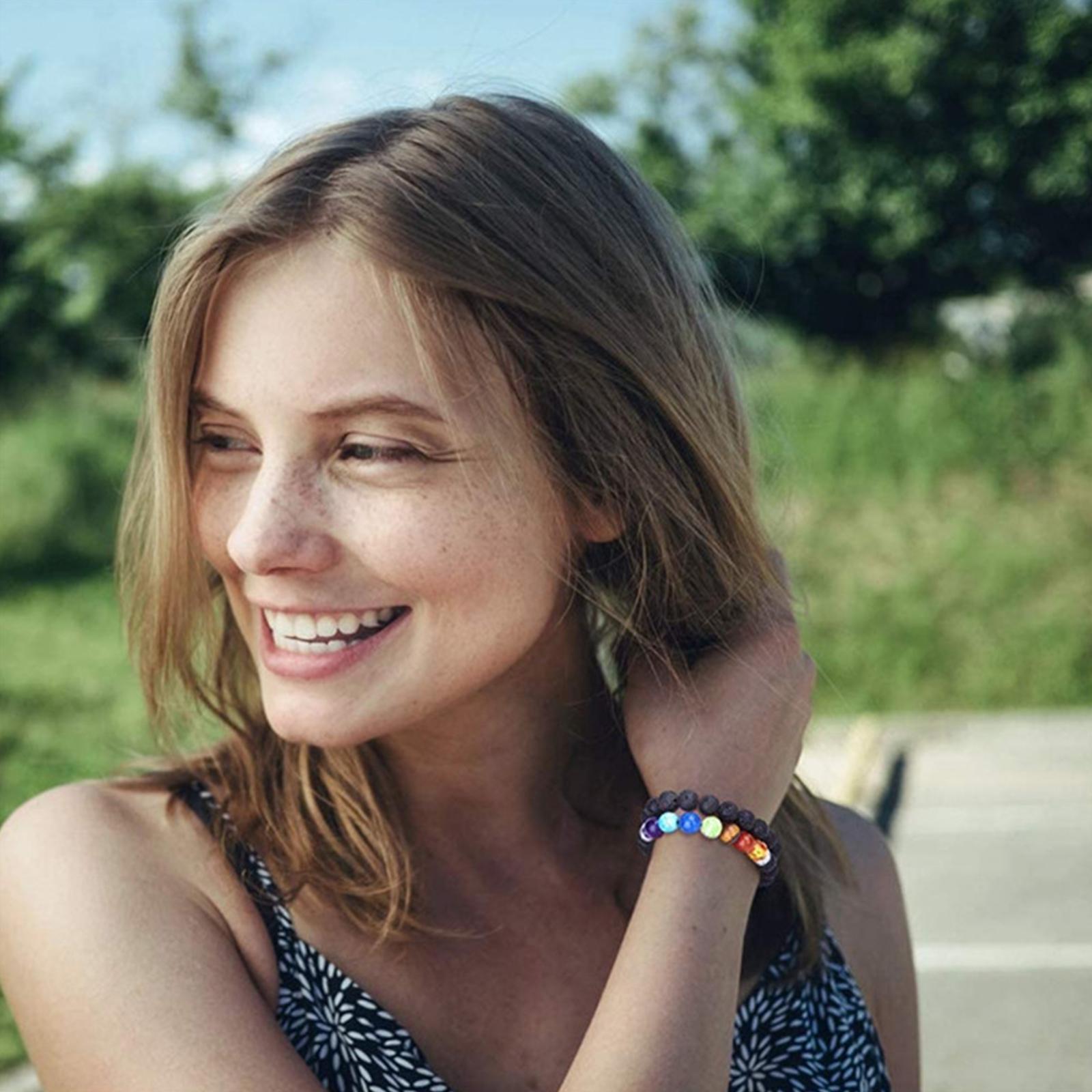 Bộ Dụng Cụ Làm Túi Trang Sức Gồm 15 Hạt Đá Núi Lửa Tự Nhiên Túi Và Dây Đàn Hồi