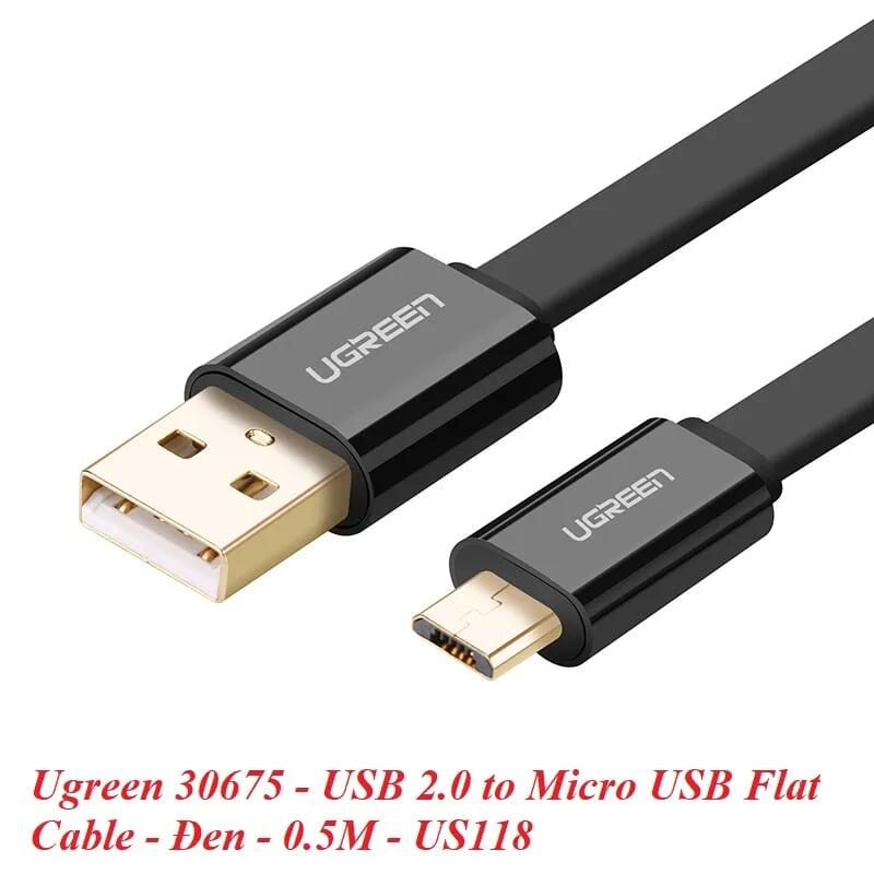 Ugreen UG30675US118TK 0.5M màu Đen Cáp sạc truyền dữ liệu USB 2.0 sang MICRO USB dáng dẹt - HÀNG CHÍNH HÃNG