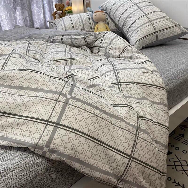 Bộ chăn ga gối cotton 100% organic mẫu kẻ mới 4 món