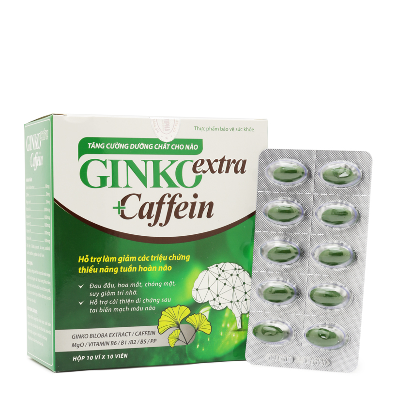 Combo 2 Hộp GINKO Extra Caffein - Tăng Cường Tuần Hoàn Máu Não, Cải Thiện Trí Nhớ, Không Gây Buồn Ngủ