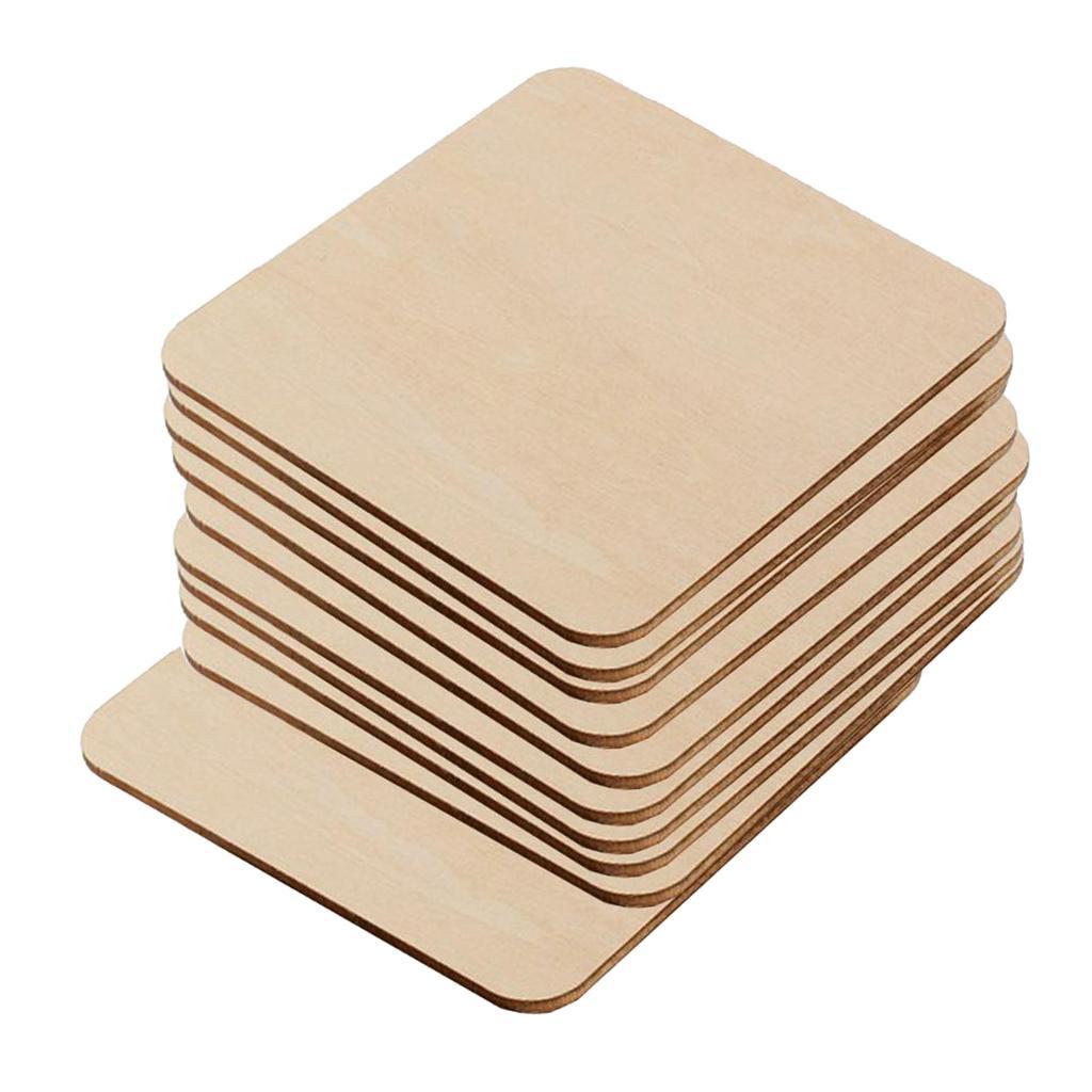 10Pcs/Set Unfinished Wood Cutouts Square Wooden Pieces Blank For Crafts