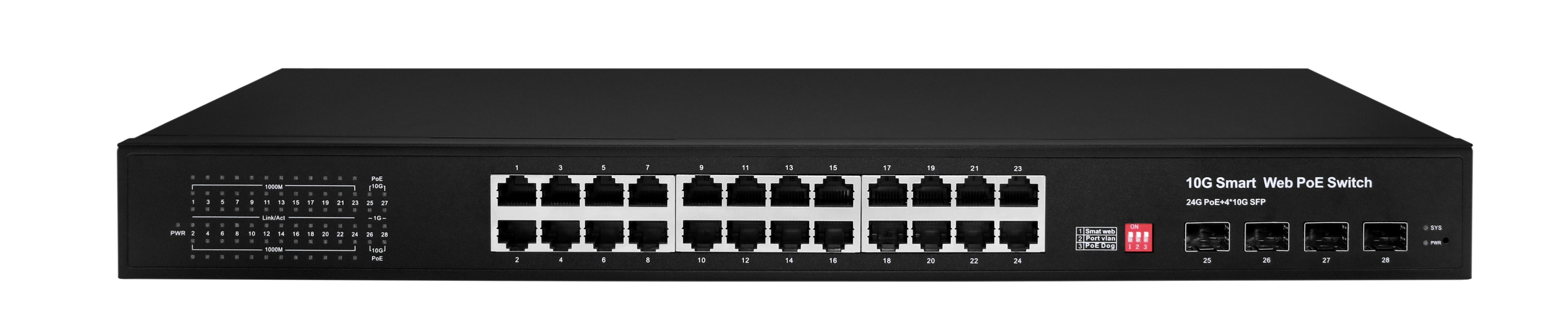 Bộ chuyển mạch 28 Port Managed Web Smart Gigabit Switch, 24 Port PoE, 4 SFP, 350W power supply - Xmethod Network - Hàng chính hãng