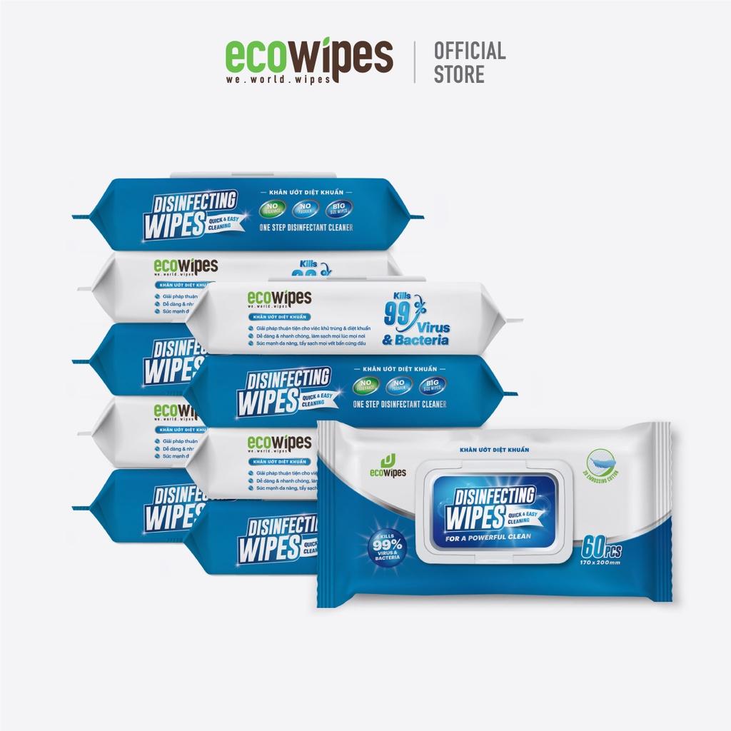 Combo 10 gói khăn giấy ướt diệt khuẩn Disinfecting Wipes gói 60 tờ diệt 99,9% vi khuẩn hương chanh dịu nhẹ không kích ứng da