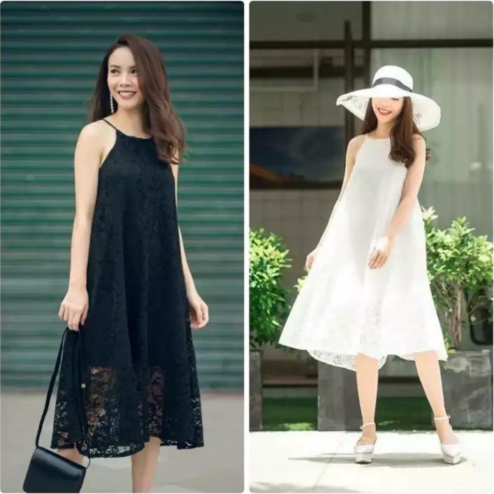 Đầm 2 dây ren yếm