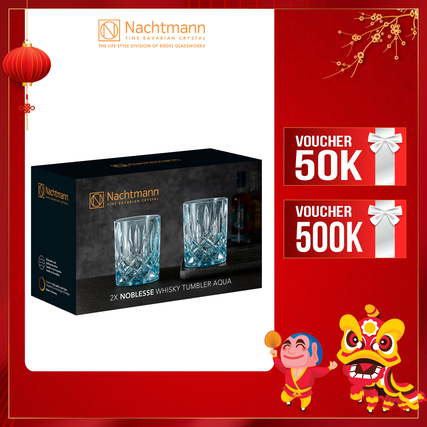 Bộ 2 ly pha lê whisky Nachtmann Noblesse màu xanh biển-Hàng chính hãng