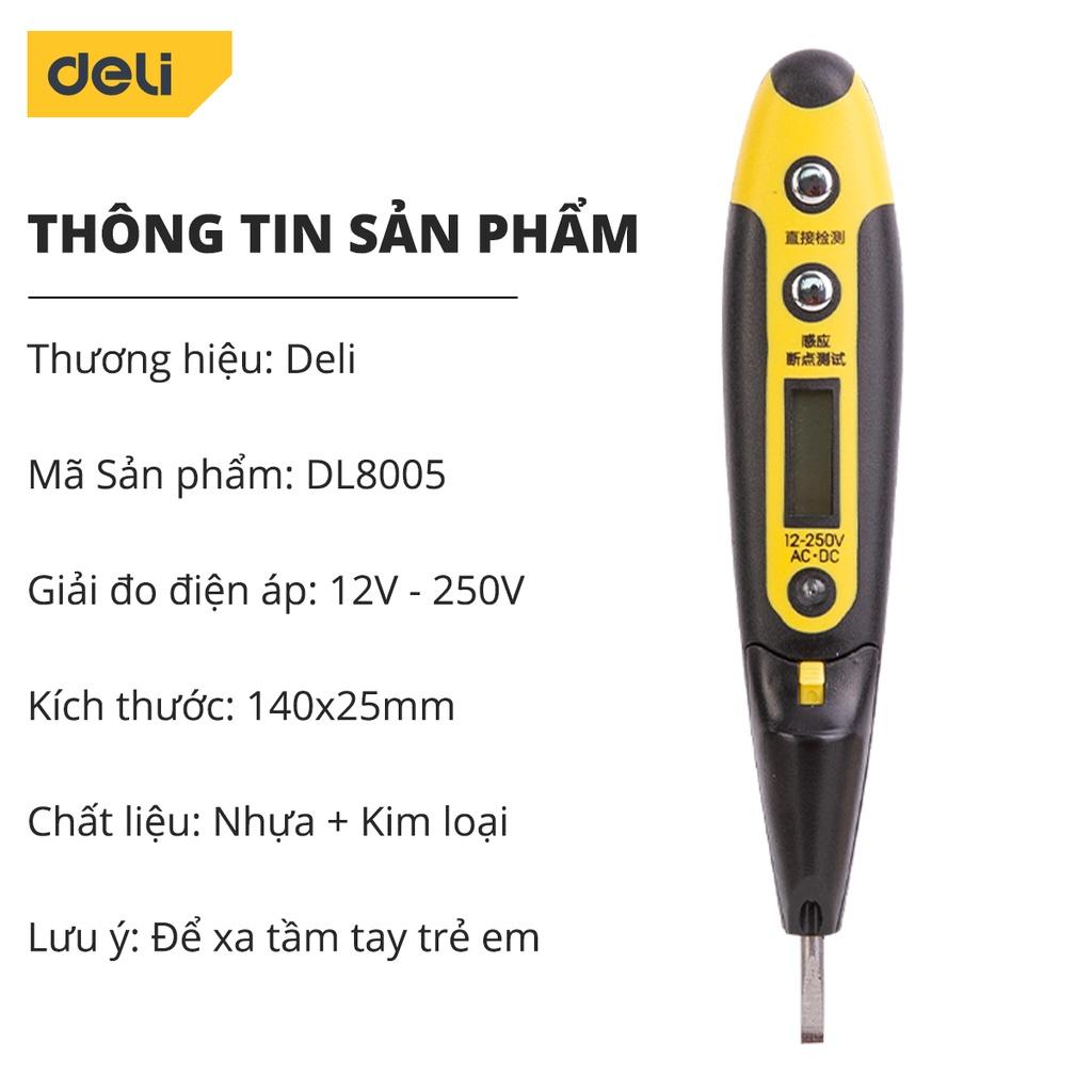 Bút Thử Điện Hàng Nhập khẩu Deli 12-250V - Màn Hình LED Kỹ Thuật Số Hiển Thị Thuận Tiện