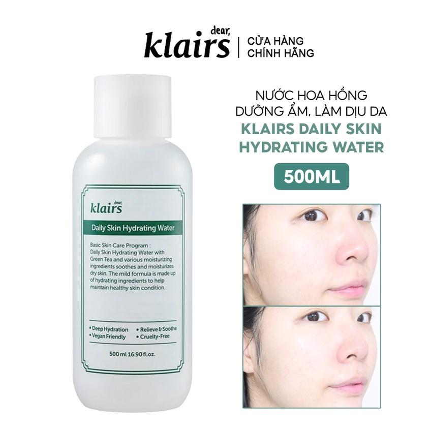 Nước hoa hồng dưỡng ẩm, làm dịu da Klairs Daily Skin Hydrating Water Hàn Quốc 500ml