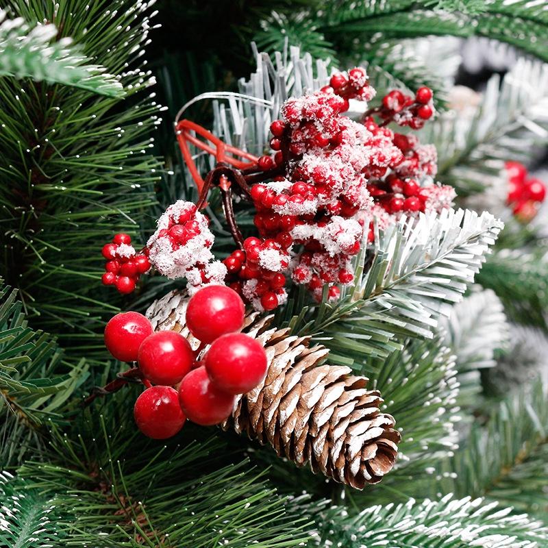 Cây thông noel phủ tuyết 2,1m gắn trái đỏ và quả thông khô PE