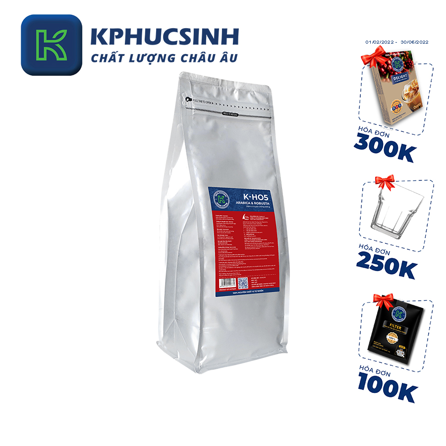 Cà phê hạt rang K Coffee 100% Robusta Arabica nguyên chất cà phê đậm vị K-HO5 (1000g/Túi)
