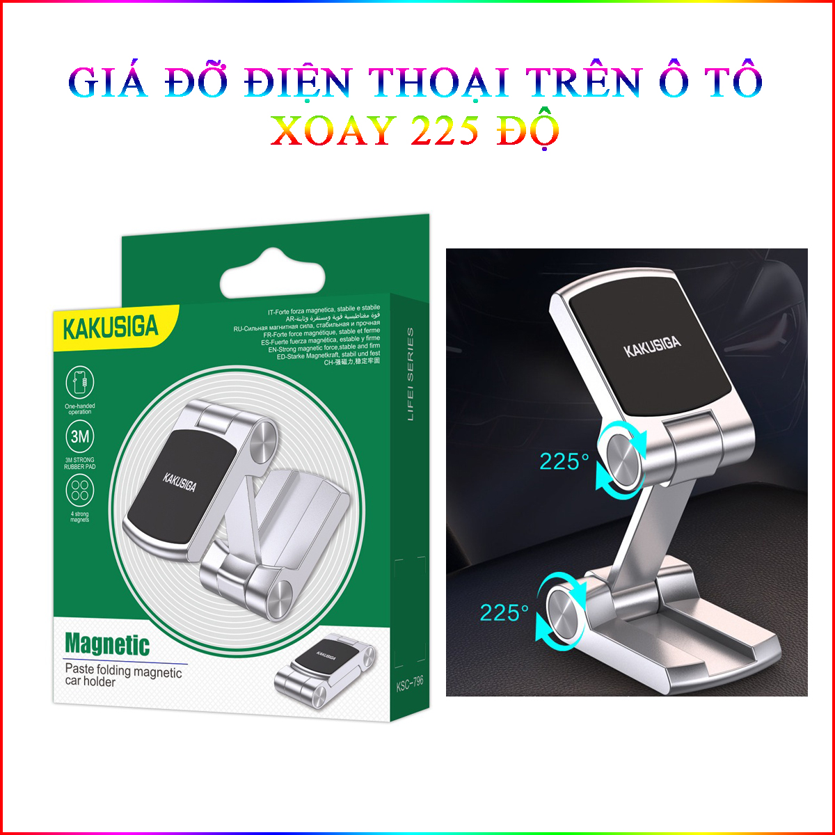 Giá Đỡ Điện Thoại Nam Châm Kakusiga Trên Ô Tô Điều Chỉnh Được Xoay 225 Độ 14X3Cm