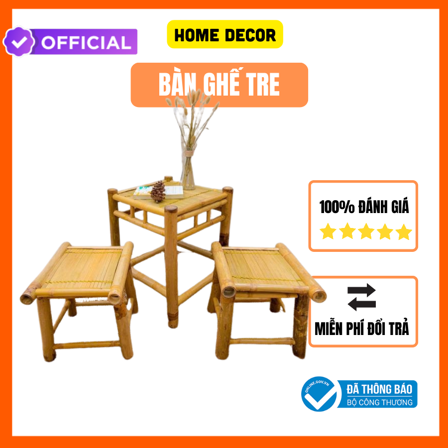Bàn ghế mây tre + Đôn tre - 2 đôn tre + 1 bàn