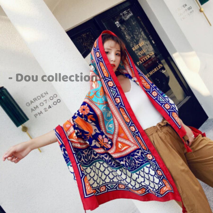 Khăn Choàng Cổ Boho Họa Tiết Thổ Cẩm Du Lich Biên Vintage - Chất Liệu Cotton - Size:90x180cm - Mã KC007