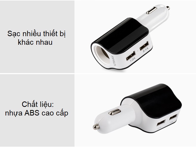 Tẩu cắm sạc trên ô tô 2USB A68