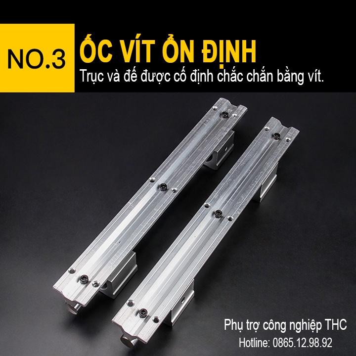 Thanh Trượt Ray Trượt Tròn Máy Cưa Bàn Mini (2 Ray Ø20 dài 1 mét + 4 Ổ Bi) Ty Trượt Có Đế SBR Mạ Crom Chống Rỉ Cao Cấp