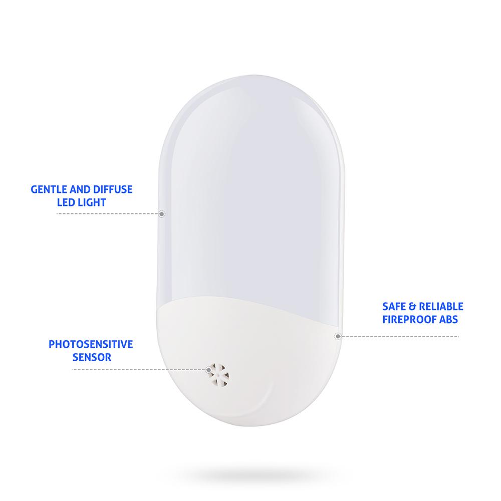 Đèn Led ban đêm gắn tường 0,7W ánh sáng trắng ấm với cảm biến sáng tối cho phòng trẻ em