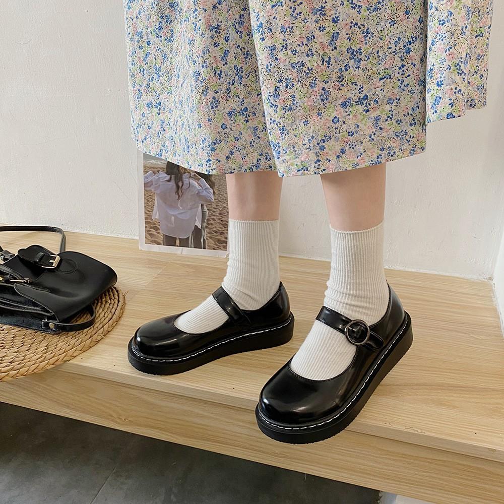 Giày Búp Bê Da Mềm Màu Đen Thời Trang Xinh Xắn Cho Nữ