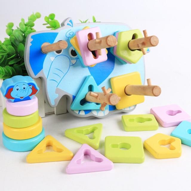 ĐỒ CHƠI GỖ THẢ CỌC ZIC ZAC CHÚ VOI XANH