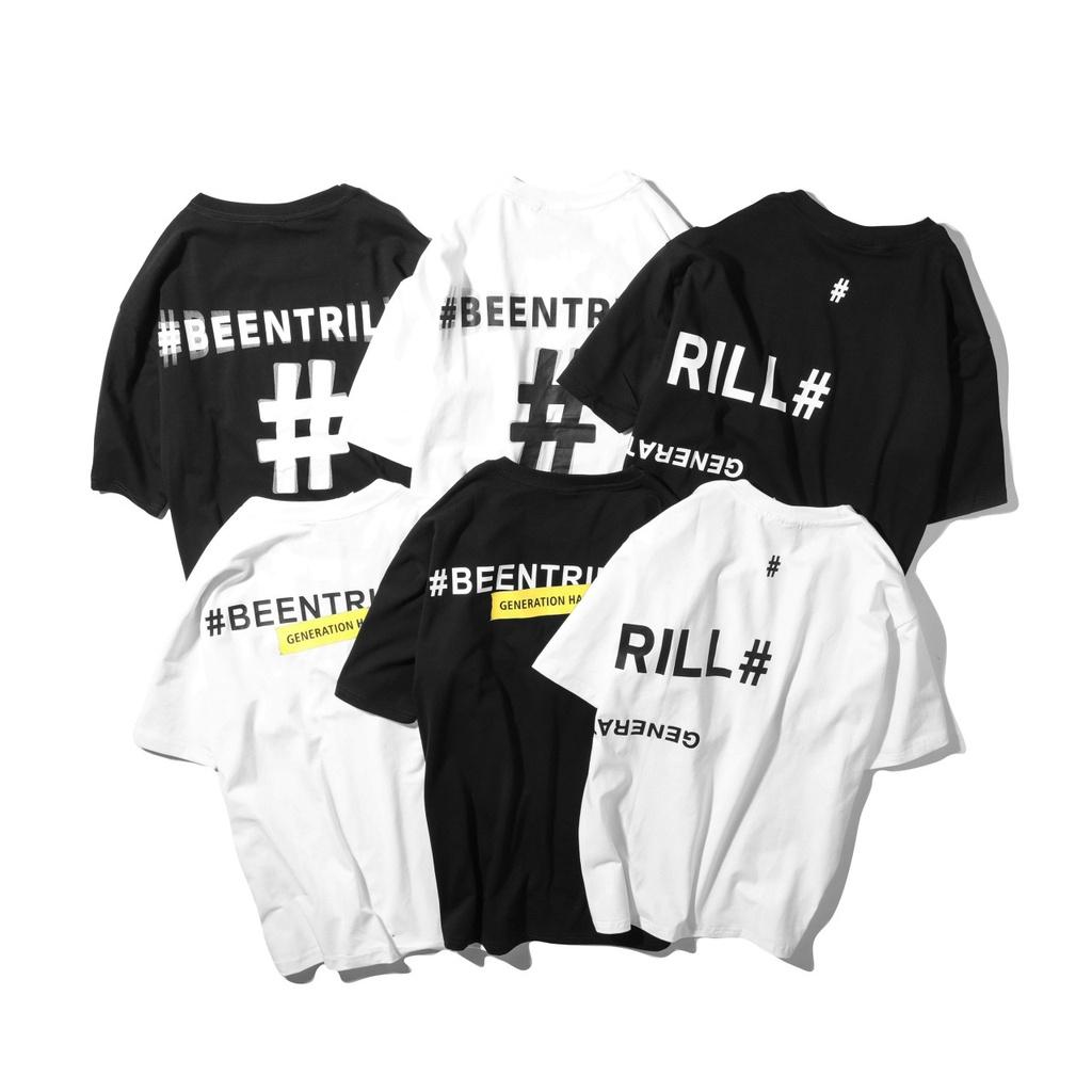 Áo thun dáng unisex cho nam nữ BEENTRILL Hàn Quốc chữ sau xuất xịn.