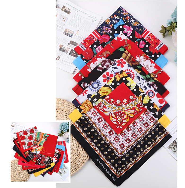 Khăn Bandana phong cách Vintage dễ thương 54x54cm - BDN06.7 hoa vuông