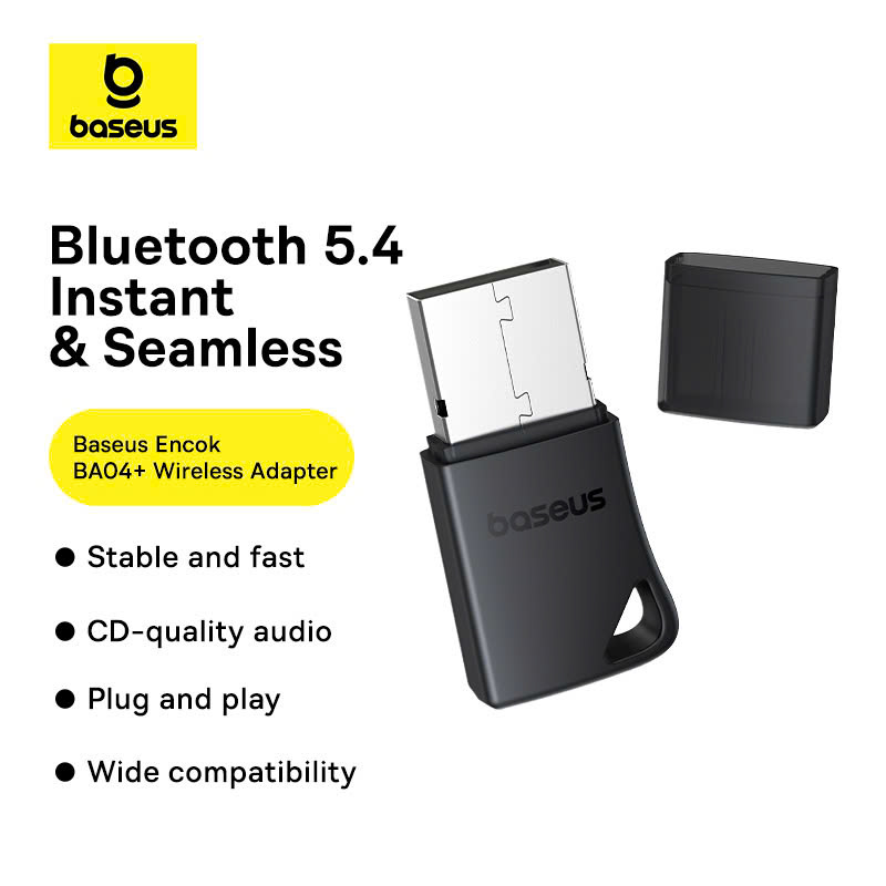 USB Bluetooth Tốc Độ Cao Baseus Encok BA04+ (Bluetooth v5.4, 20m, Wireless Audio Transmission Adapter for Laptop/Smartphone/Tablet) [ hàng chính hãng ]