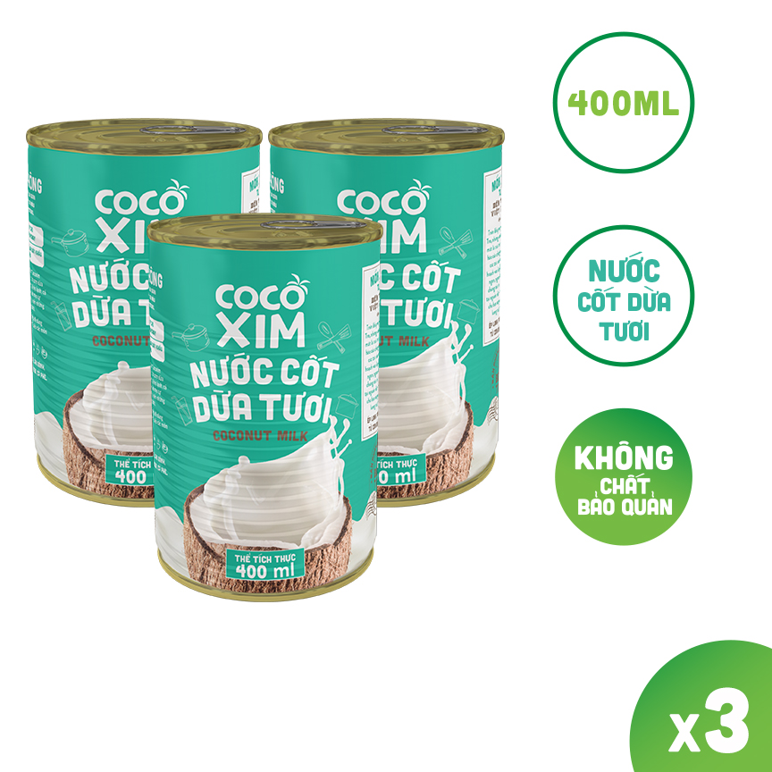 COMBO 3 Lon Nước cốt dừa tươi Cocoxim dung tích 400ml/Hộp