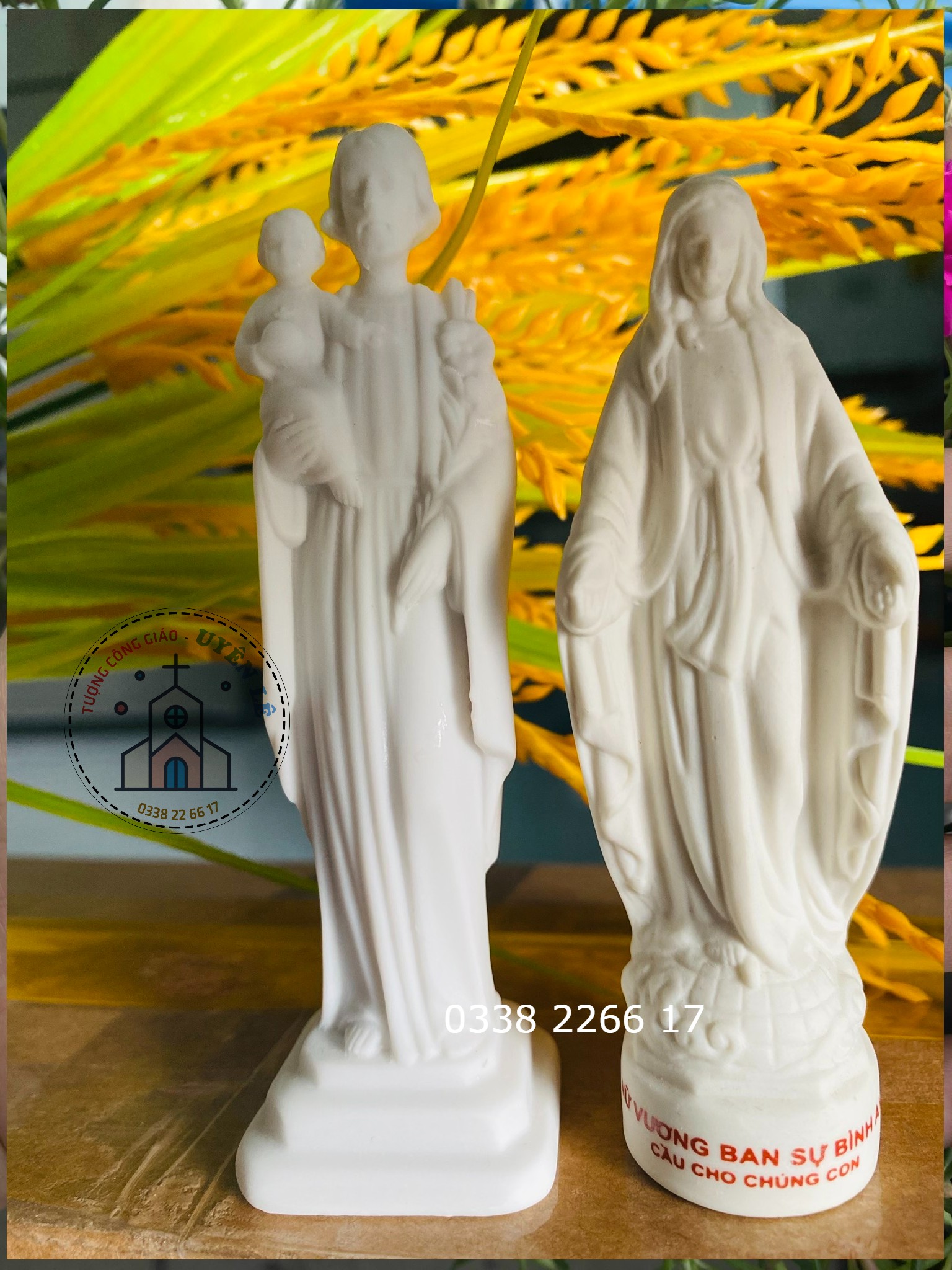 Tượng công giáo Tượng Thánh Giuse và Mẹ Maria 10cm trắng