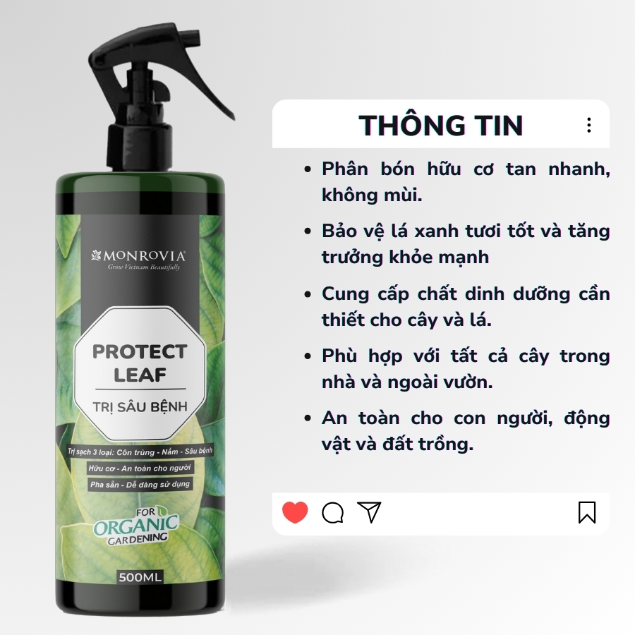 Phân bón TRỊ SÂU BỆNH MONROVIA hữu cơ giúp trị bọ trĩ, nhện, rệp cho cây cảnh, dung tích 500ml