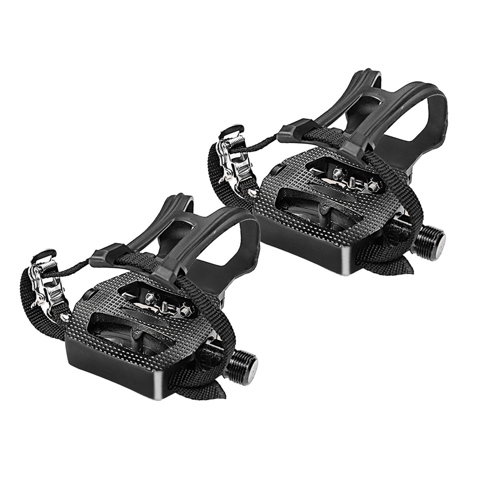 Cycling Bike Pedals with Clips and Straps,  Pedals for Exercise Bike, Mountain and Road Bike