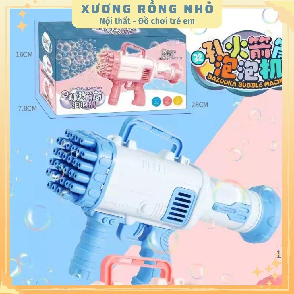 Súng bắn bong bóng xà phòng 32 nòng, máy thổi bong bóng cho bé tặng kèm lọ nước tạo bong bóng