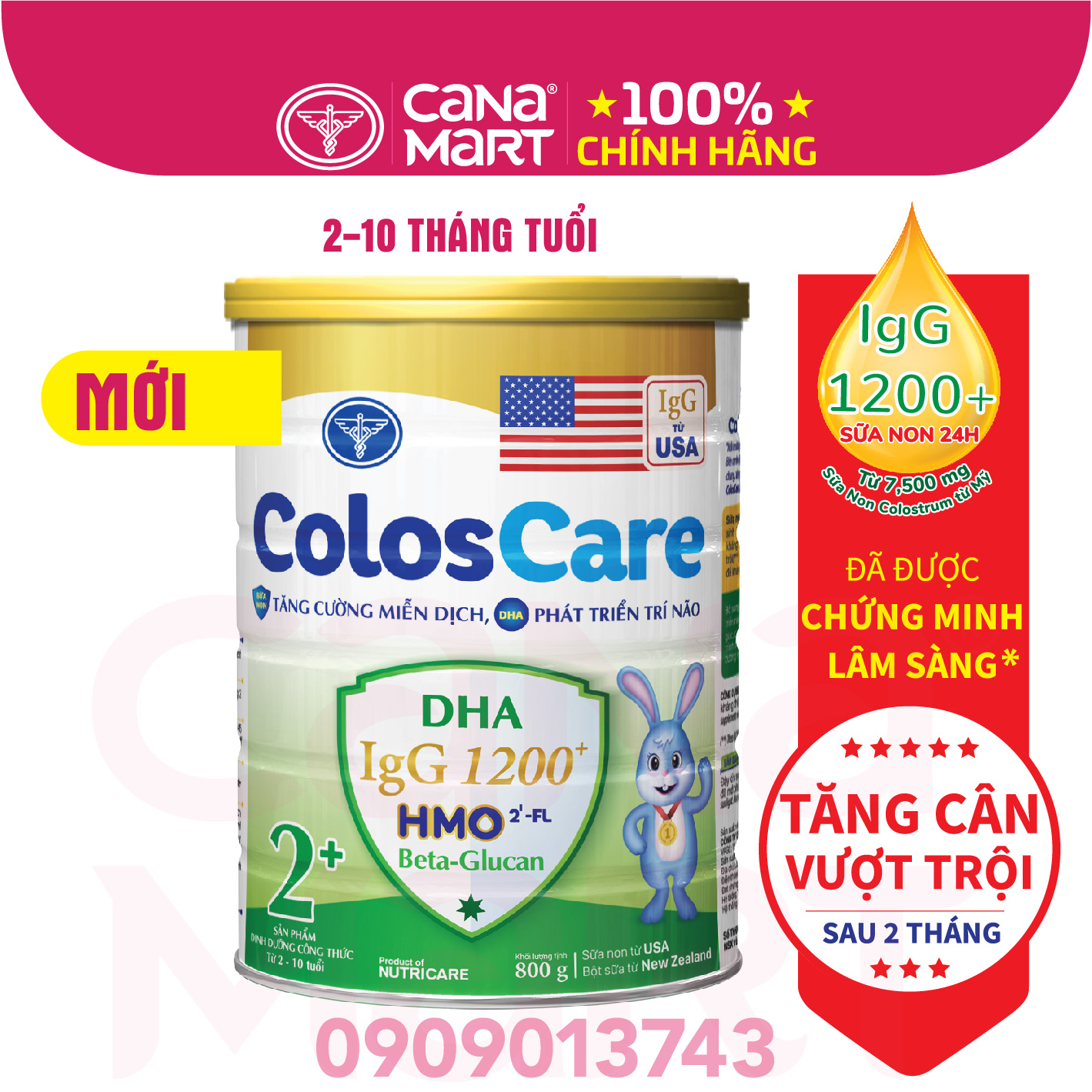 Sữa bột Nutricare ColosCare 2+ tăng cường hệ miễn dịch (850g)