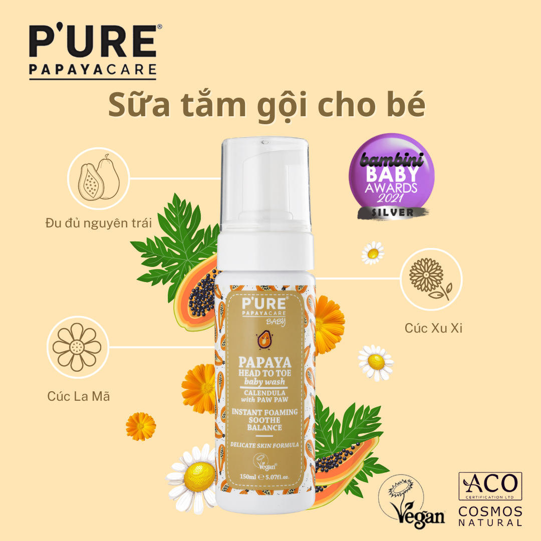 Hình ảnh Sữa tắm gội cho bé P’URE Papayacare Head to Toe Baby Wash 150ml