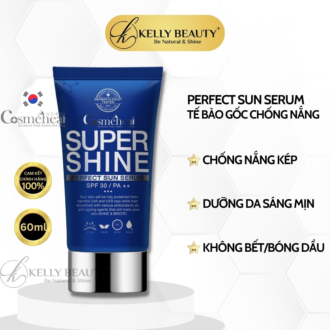 Cosmeheal Perfect Sun Serum - Tế Bào Gốc Chống Nắng Kép, Phục Hồi Da; Không Bết Dính, Bóng Dầu | Kelly Beauty