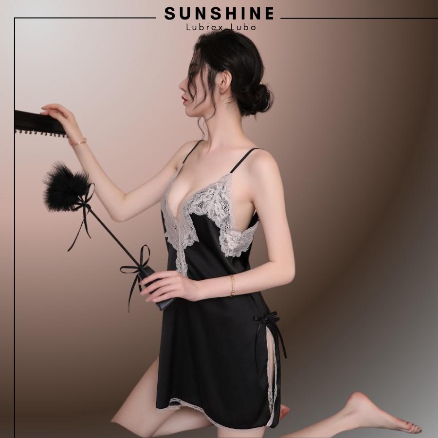 Đầm ngủ lụa satin sexy 2 dây BIGSIZE gợi cảm - Váy ngủ hai dây mỏng mặc nhà quyến rũ SUNSHINE LUAHOACO