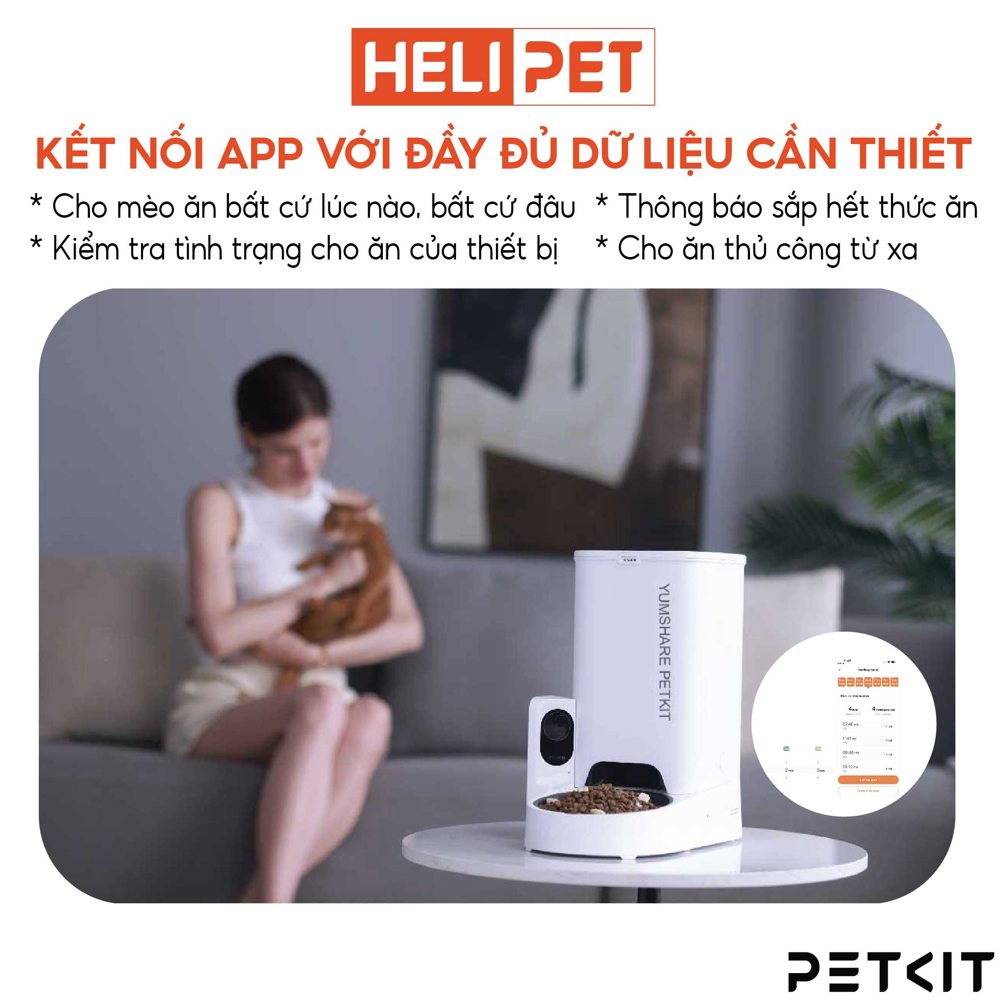 Máy Ăn, Máy Nhả Hạt Cho Mèo Có Camera PETKIT Element Solo Yumshare Dung Tích 3 Lít - HeLiPet