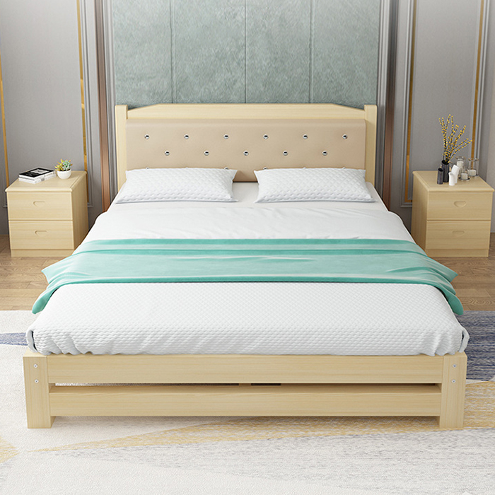 Giường Gỗ Thông Hiện đại 120cm Tựa lưng đệm Da cao cấp - Giường Gỗ Thông Cao cấp trang trí sang trọng GUT013 Giao màu ngẫu nhiên