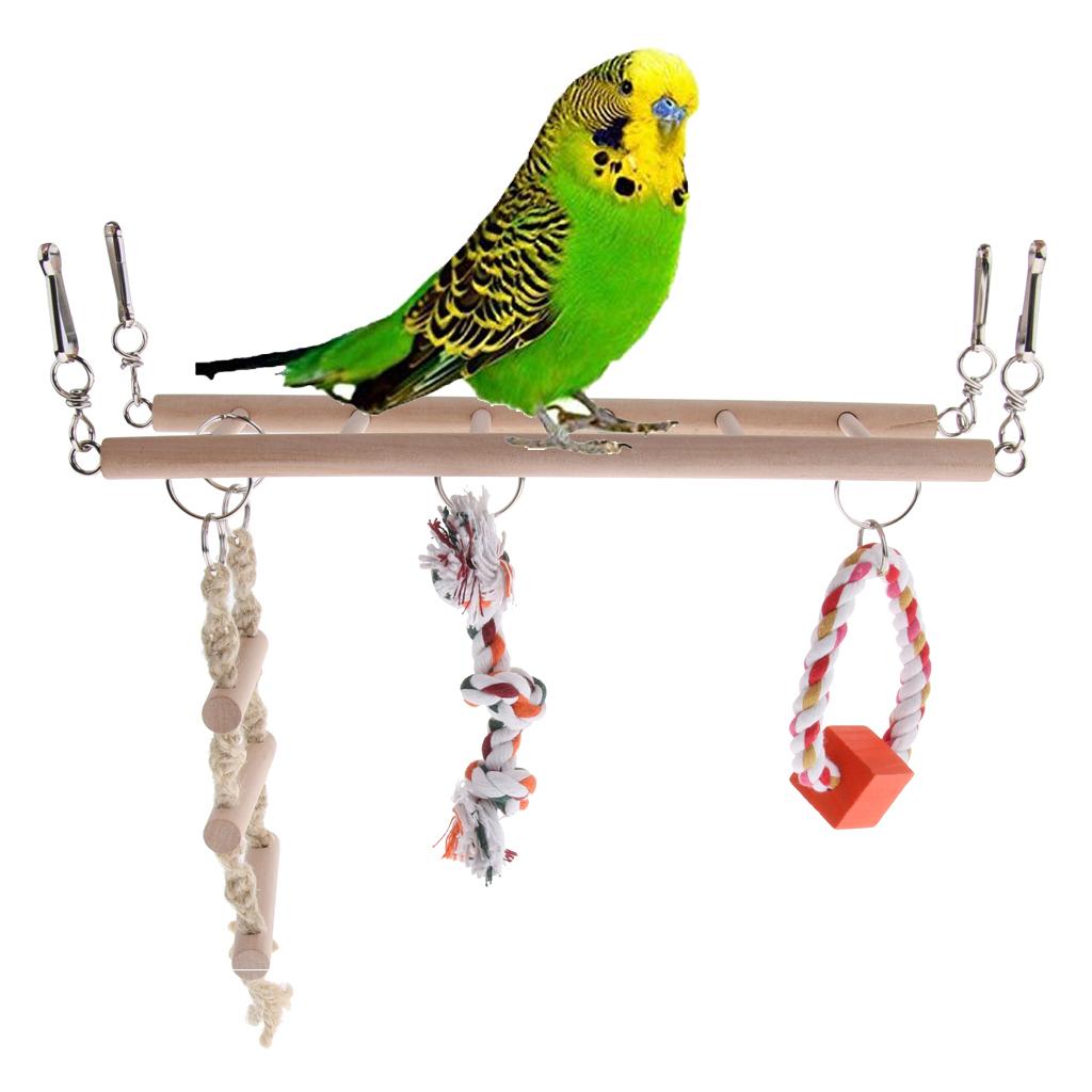 Bird Chew Toy Parrot Climbing Ladder Swinging Wooden Bridge Hanging Toy