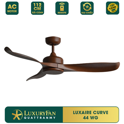 Quạt trần hiện đại 3 cánh nhựa LUXAIRE CURVE 44 - Sải cánh 112cm, điều khiển từ xa - Hàng chính hãng