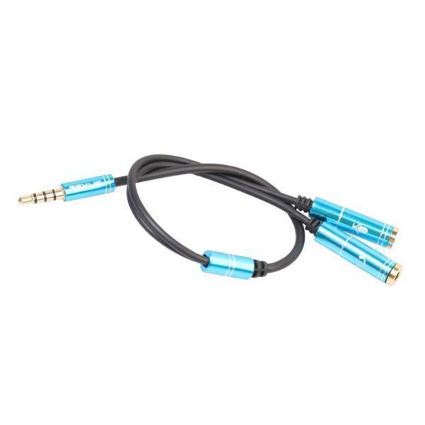 2xAux Audio Headphone Mic Splitter Cable 3.5mm Female to 2 Dual Male Sky Blue