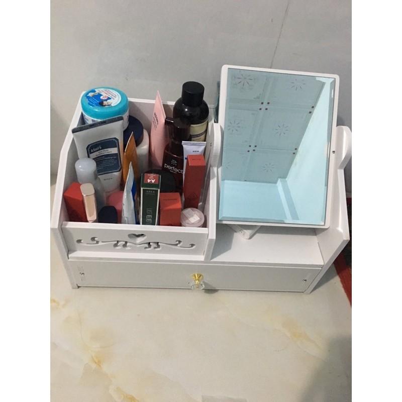 Kệ Đựng Mỹ Phẩm Bằng Gỗ Cao Cấp 2 Tầng Có Gương.