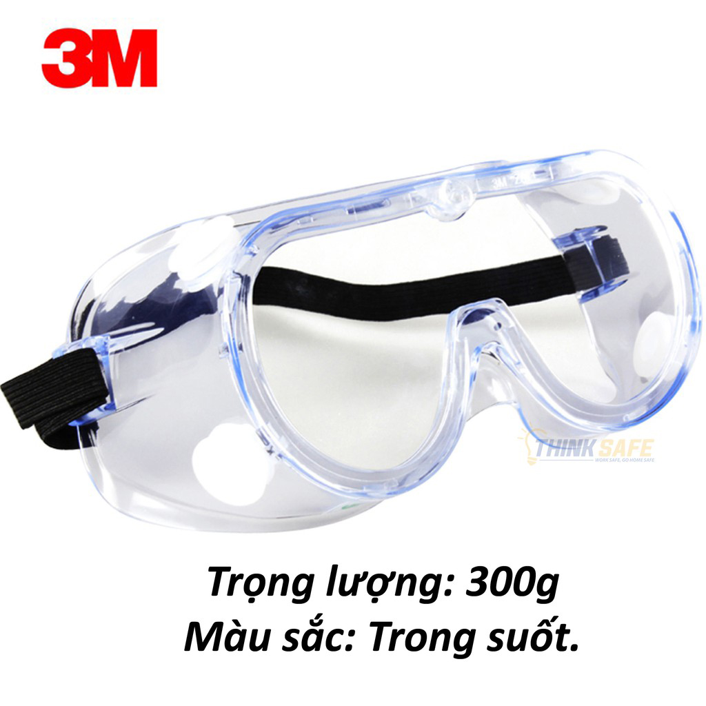 Kính chống hóa chất 3M 334 kính chống văng bắn hoá chất và bụi, chống tia UV, có lỗ thông khí, chống đọng sương