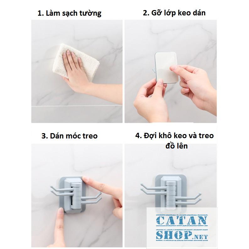 Combo 4 Móc treo chìa khóa dán tường, tủ quần áo, nhà bếp có 4 móc chịu lực xoay 180 GD172