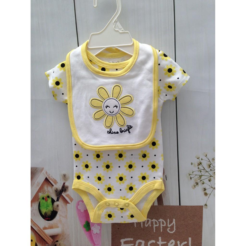 Set body kèm yếm cho bé trai bé gái 0-6 tháng chất cotton đẹp co giãn