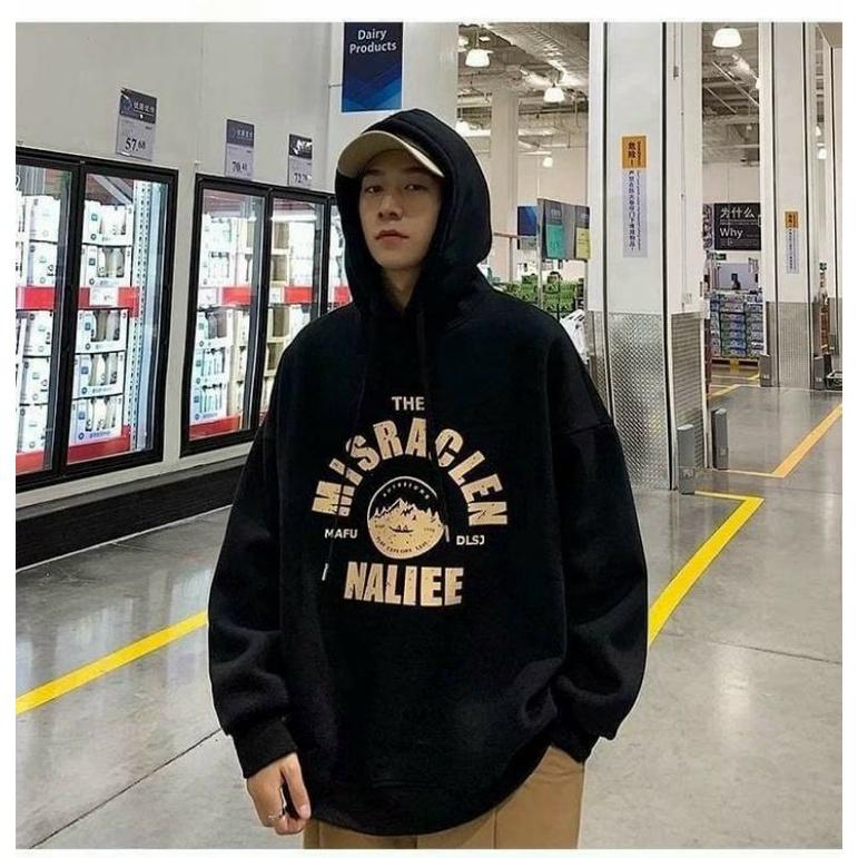 ÁO Hoodie NAM form rộng unisex in NALIEE, MÀU ĐEN CHẤT LỪ DỄ MIX ĐỒ