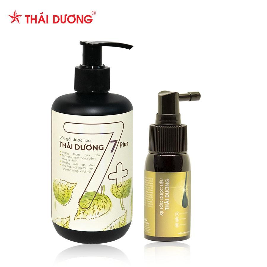 Bộ sản phẩm dành cho tóc rụng - Dầu gội dược liệu Thái Dương 7 Plus 480ml &amp; Xịt mọc tóc Thái Dương 30ml