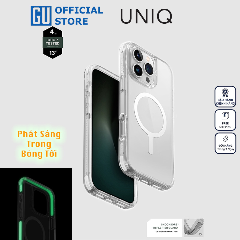 Ốp Lưng UNIQ Combat Luminous Cho iPhone 16 Series Có Khả Năng Phát Sáng Trong Bóng Tối Hệ Thống Bảo Vệ 3 Lớp Toàn Diện Hàng Chính Hãng