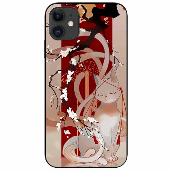 Ốp lưng in cho Iphone 11 Mẫu Mèo Cành Hoa Đào