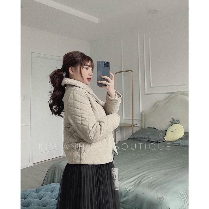 Áo phao da trám cổ lông lót lông mã 8821 hàng chuẩn tag mác