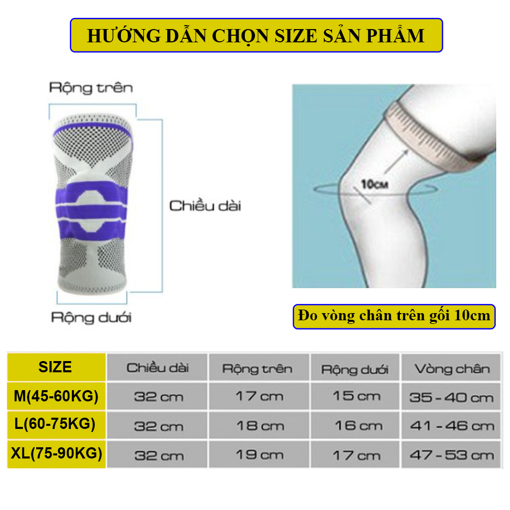 Băng bảo vệ khớp gối, đai bó gối thể thao thoáng khí co giản 4 chiều, có đệm silicon và 2 thanh đàn hồi dành cho nam và nữ