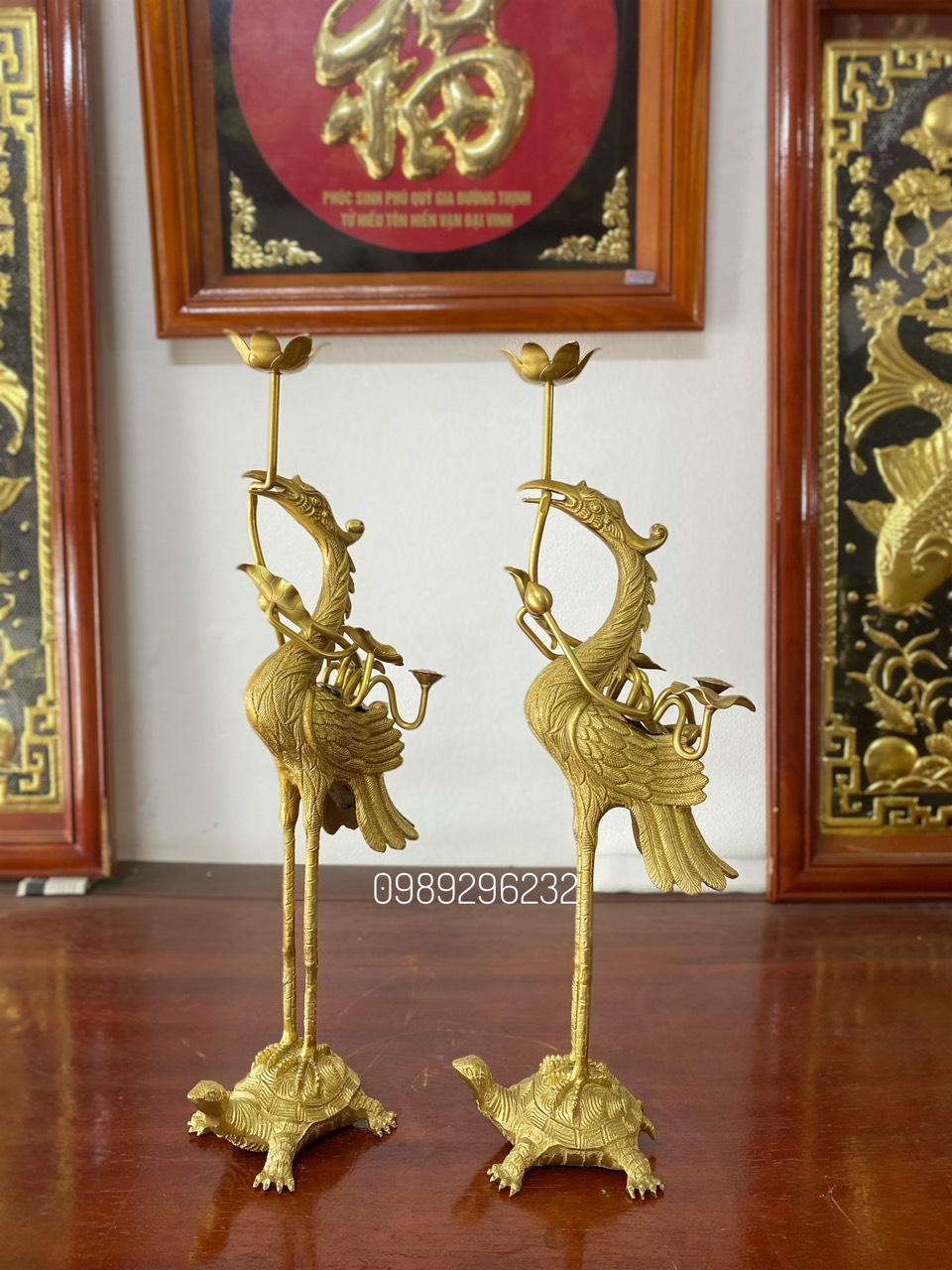 Đôi Hạc thờ cao 52cm bằng đồng nguyên chất