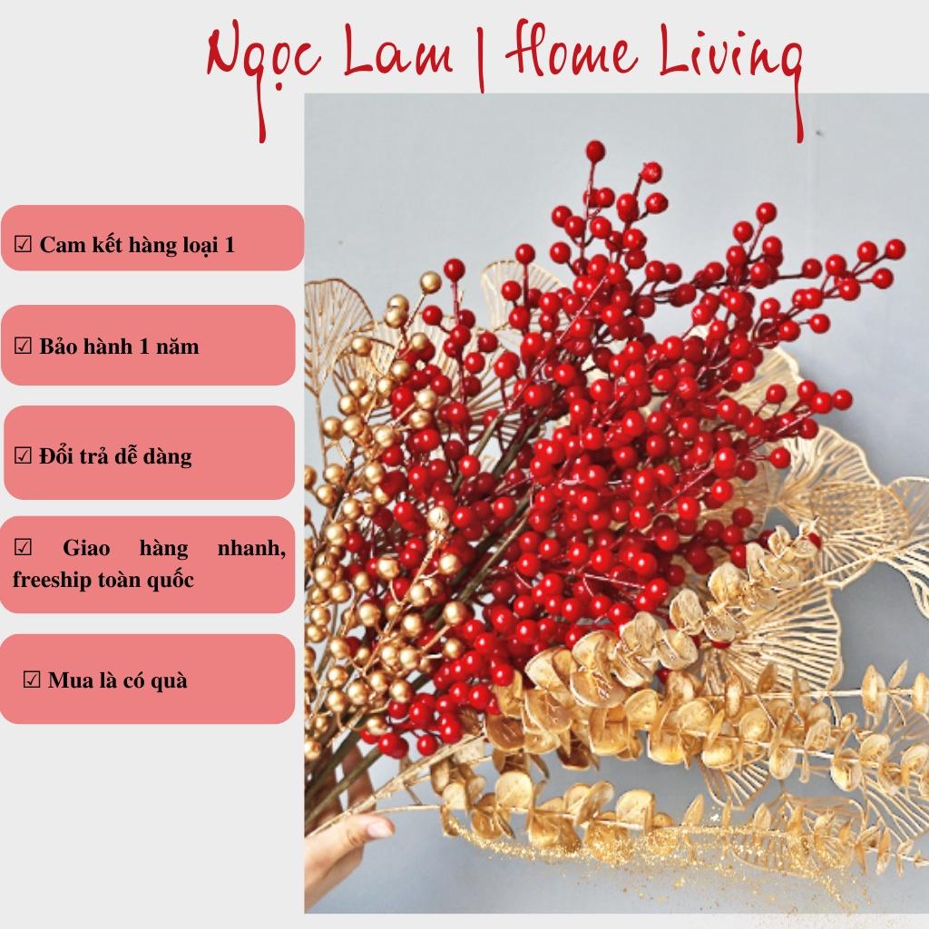Cành đào đông đỏ 6 nhánh, 12 nhánh quả đều không dính sơn dùng trang trí spa, studio, đại sảnh, nhà hàng, phòng ngủ